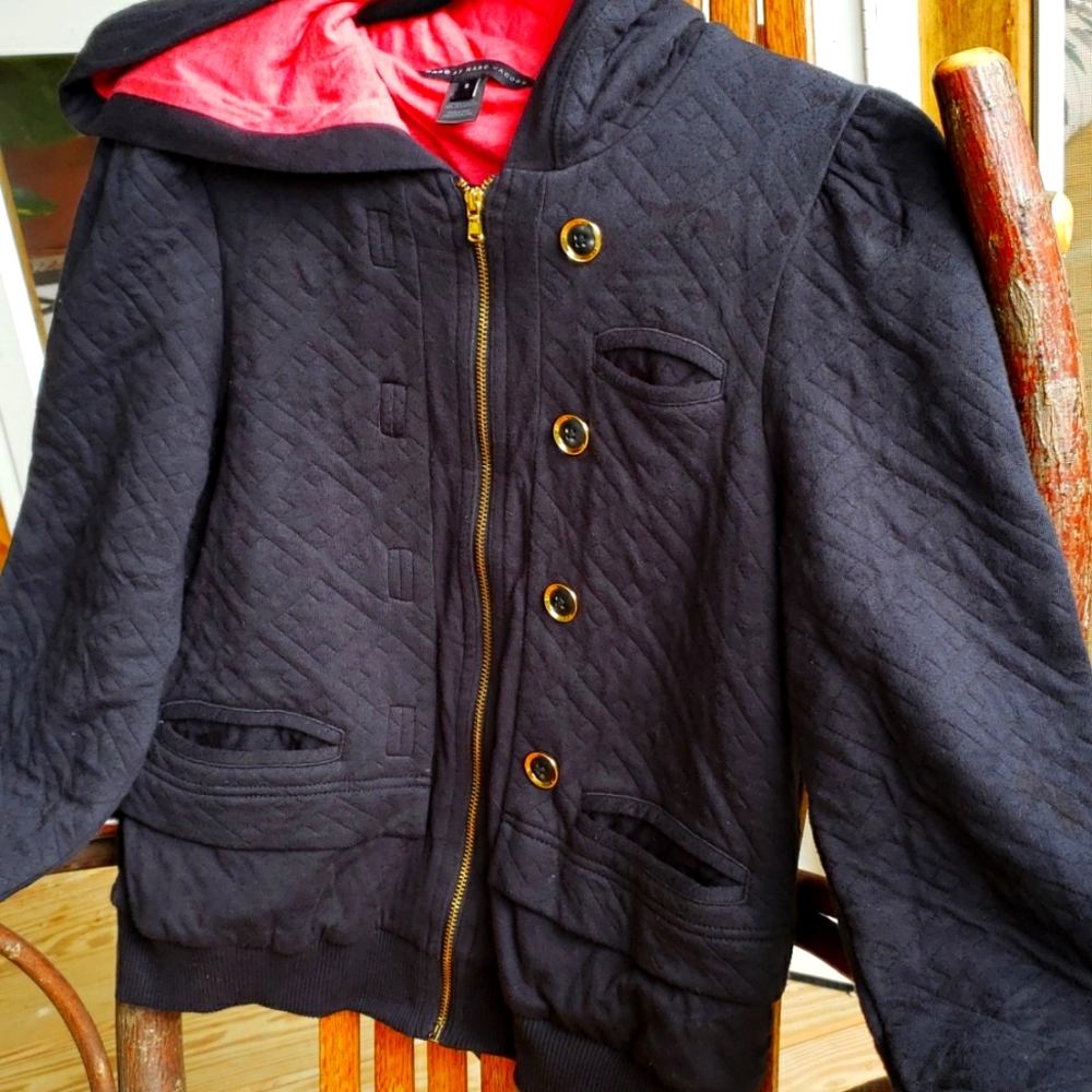 Marc Jacob's hooded zip up jacket w/pink lining